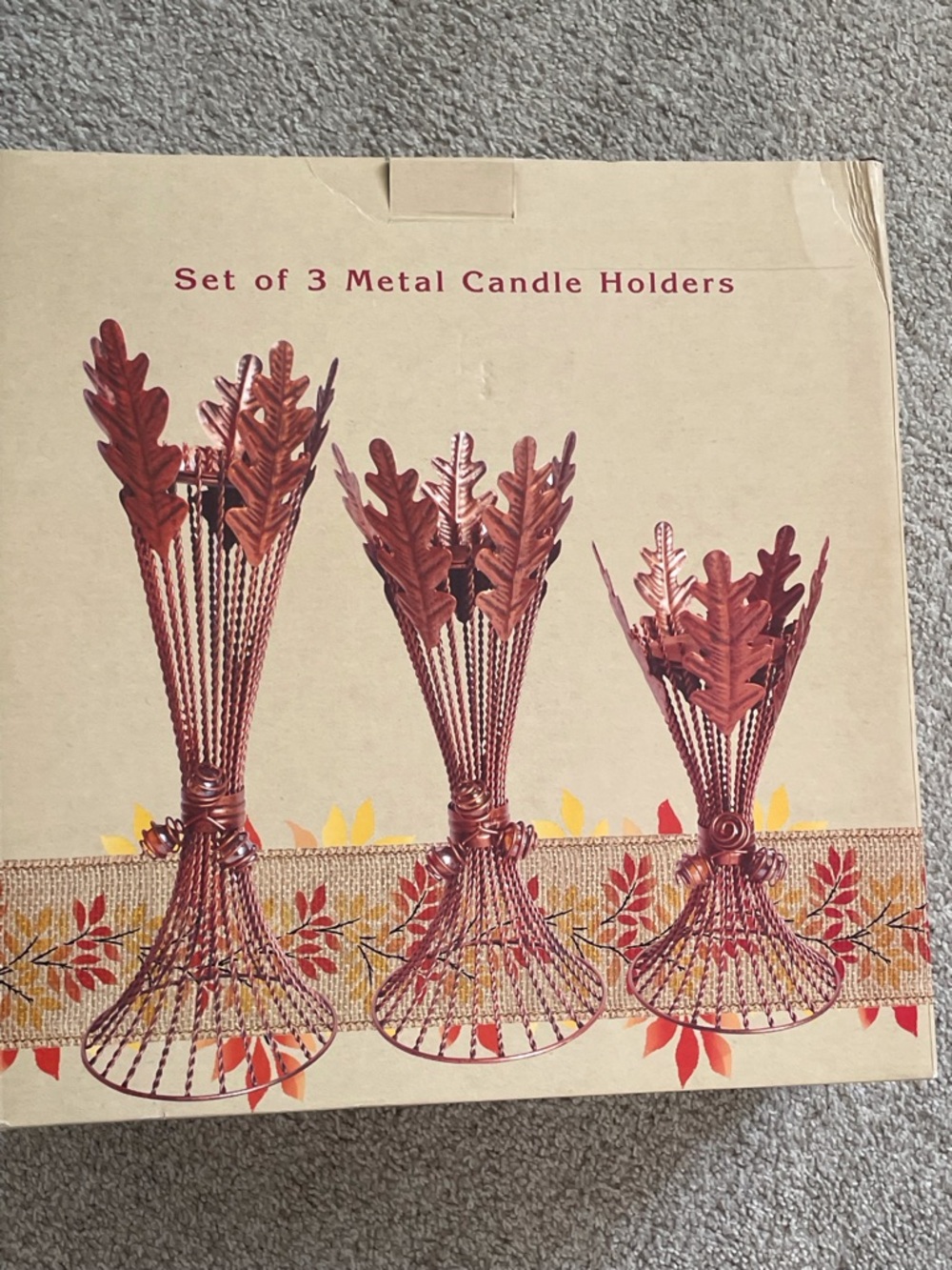 Copper Leaf Metal Candle Holder Set - Home Accents